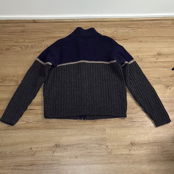 J. Crew Navy and Gray Ribbed Zip-Up Sweater - Picture 3 of 6